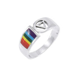 Pride Symbol with Rainbow Color Inlay Silver Ring TR285 - Jewelry