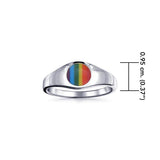 Rainbow Inlay Circle Signet Silver Ring TRI088 - Jewelry