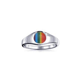 Rainbow Inlay Circle Signet Silver Ring TRI088 - Jewelry