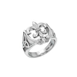 A powerful combination of Celtic elements ~ Sterling Silver Jewelry Ring in Fleur-de-Lis and Claddagh TRI172