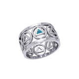 Recovery Silver Band Ring with Stone Inlay TRI2400 - Jewelry