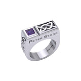 Peter Stone Rectangle Modern Silver Men Ring With Square Gemstone and Celtic Design TRI2414 - Jewelry