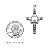 Claddagh on Celtic Knotwork Cross Silver Pendant with Chain Set TSE725 - Jewelry