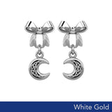 Ribbon with Dangling Celtic Crescent Moon Solid White Gold Post Earrings WER1865 - Jewelry