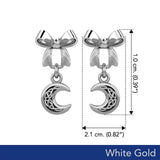 Ribbon with Dangling Celtic Crescent Moon Solid White Gold Post Earrings WER1865 - Jewelry