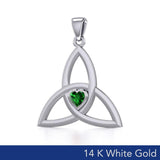 The Celtic Trinity Knot 14 Karat White Gold Pendant with Heart Gemstone WPD5342 - Jewelry