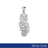 Solid White Gold Flower of Life Owl Pendant WPD5612