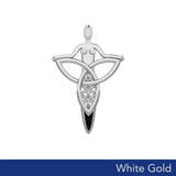 Celtic Trinity Knot Goddess Solid White Gold Pendant with Inlay WPD5654 - Jewelry