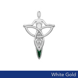 Celtic Trinity Knot Goddess Solid White Gold Pendant with Inlay WPD5654 - Jewelry