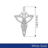 Celtic Trinity Knot Goddess Solid White Gold Pendant with Inlay WPD5654 - Jewelry