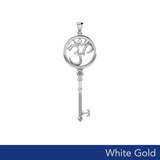 Om Symbol Spiritual Enchantment Key Solid White Gold Pendant with Gem WPD5712