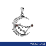 Crescent Moon and Capricorn Astrology Constellation Solid White Gold Pendant WPD5763 - Jewelry