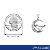 Crescent Moon and Capricorn Astrology Constellation Solid White Gold Pendant WPD5763 - Jewelry