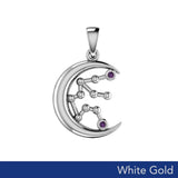 Crescent Moon and Aquarius Astrology Constellation Solid White Gold Pendant WPD5764