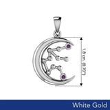 Crescent Moon and Aquarius Astrology Constellation Solid White Gold Pendant WPD5764 - Jewelry