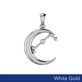 Crescent Moon and Aries Astrology Constellation Solid White Gold Pendant WPD5766