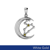 Crescent Moon and Leo Astrology Constellation Solid White Gold Pendant WPD5770