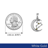 Crescent Moon and Leo Astrology Constellation Solid White Gold Pendant WPD5770 - Jewelry