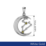 Crescent Moon and Leo Astrology Constellation Solid White Gold Pendant WPD5770 - Jewelry