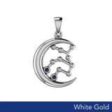 Crescent Moon and Virgo Astrology Constellation Solid White Gold Pendant WPD5771 - Jewelry