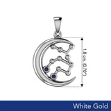 Crescent Moon and Virgo Astrology Constellation Solid White Gold Pendant WPD5771 - Jewelry