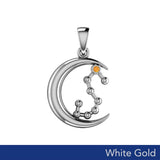 Crescent Moon and Scorpio Astrology Constellation Solid White Gold Pendant WPD5773