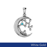 Crescent Moon and Sagittarius Astrology Constellation Solid White Gold Pendant WPD5774