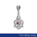 Celtic Motherhood Triquetra or Trinity Heart 14K White Gold Pendant With Gem WPD5784