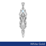 Goddess Brigid Solid White Gold pendant with Gem WPD5889 - Jewelry