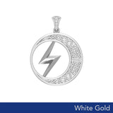 Zeus God Lightning Bolt with Celtic Crescent Moon Solid White Gold Pendant WPD5900 - Jewelry