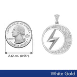 Zeus God Lightning Bolt with Celtic Crescent Moon Solid White Gold Pendant WPD5900 - Jewelry