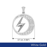 Zeus God Lightning Bolt with Celtic Crescent Moon Solid White Gold Pendant WPD5900 - Jewelry