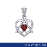 The Small Celtic Trinity Heart 14K White Gold Pendant with Gemstone WPD5913 - Jewelry