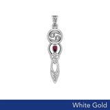 Celtic Goddess Cancer Astrology Zodiac Sign Solid White Gold Pendant with Ruby WPD5938 - Jewelry