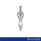 Celtic Knotwork Goddess with Gemstone Solid White Gold Pendant WPD5968