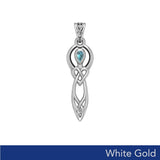 Celtic Knotwork Goddess with Gemstone Solid White Gold Pendant WPD5968 - Jewelry