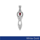 Celtic Knotwork Goddess with Gemstone Solid White Gold Pendant WPD5968 - Jewelry