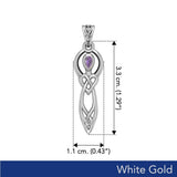 Celtic Knotwork Goddess with Gemstone Solid White Gold Pendant WPD5968 - Jewelry