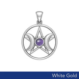 Triple Goddess Solid White Gold Pendant with Gemstone WPD5969