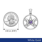 Triple Goddess Solid White Gold Pendant with Gemstone WPD5969 - Jewelry