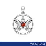 Triple Goddess Solid White Gold Pendant with Gemstone WPD5969 - Jewelry