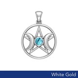 Triple Goddess Solid White Gold Pendant with Gemstone WPD5969 - Jewelry