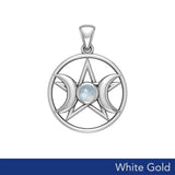 Triple Goddess Solid White Gold Pendant with Gemstone WPD5969 - Jewelry