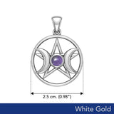 Triple Goddess Solid White Gold Pendant with Gemstone WPD5969 - Jewelry