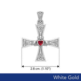 Celtic Cross and Claddagh Solid White Gold Pendant with Gem WPD5971 - Jewelry