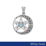 Triple Goddess and Celtic Crescent Moon Solid White Gold Pendant with Gemstone WPD5972 - Jewelry