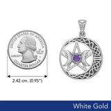 Triple Goddess and Celtic Crescent Moon Solid White Gold Pendant with Gemstone WPD5972 - Jewelry