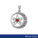 Triple Goddess and Celtic Crescent Moon Solid White Gold Pendant with Gemstone WPD5972 - Jewelry