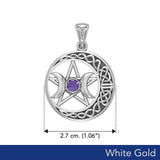 Triple Goddess and Celtic Crescent Moon Solid White Gold Pendant with Gemstone WPD5972 - Jewelry