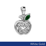 Celtic Spiritual Fruit Apple with Double Heart Solid White Gold Pendant with Gemstone WPD5987 - Jewelry